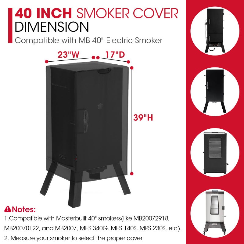 Unicook 40 Inch Smoker Cover for Masterbuilt, Outdoor Electric BBQ Smoker Grill Cover Heavy Duty Waterproof Fade Resistant, 23" W x 17" D x 39" H, Black - Image 2